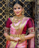 Thumbnail for Malishka Jacquard Lichi Silk Pink Saree With Unstitched Blouse Piece - Distacart