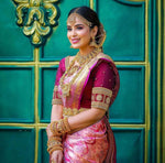 Thumbnail for Malishka Jacquard Lichi Silk Pink Saree With Unstitched Blouse Piece - Distacart