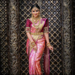 Thumbnail for Malishka Jacquard Lichi Silk Pink Saree With Unstitched Blouse Piece - Distacart