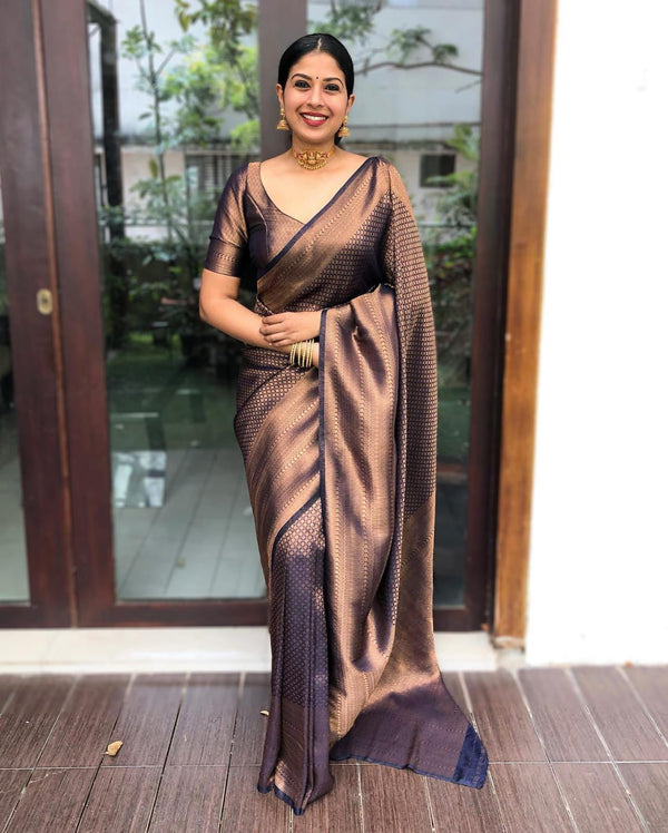 NOZ2TOZ Jacquard Lichi Silk Brown Saree With Unstitched Blouse Piece - Distacart