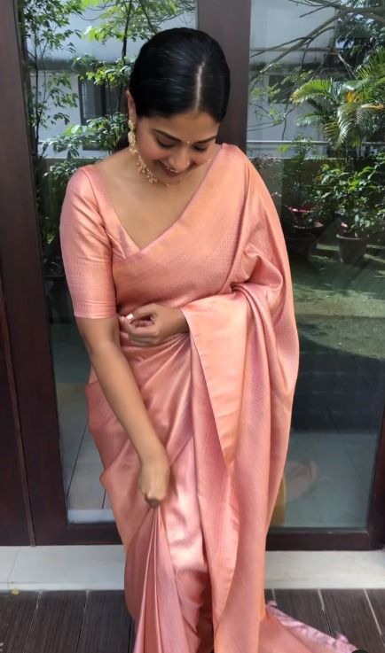 NOZ2TOZ Jacquard Lichi Silk Peach Saree With Unstitched Blouse Piece - Distacart