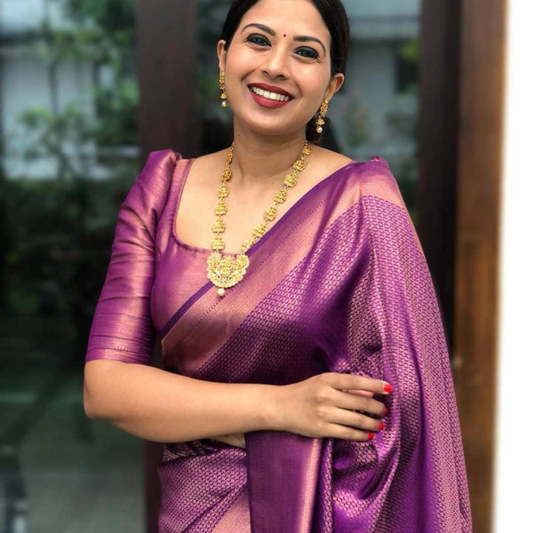 NOZ2TOZ Jacquard Lichi Silk Purple Saree With Unstitched Blouse Piece - Distacart