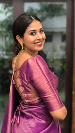 Thumbnail for NOZ2TOZ Jacquard Lichi Silk Purple Saree With Unstitched Blouse Piece - Distacart