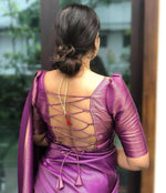 Thumbnail for NOZ2TOZ Jacquard Lichi Silk Purple Saree With Unstitched Blouse Piece - Distacart
