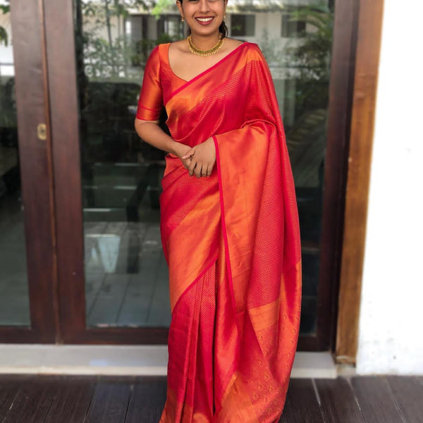 NOZ2TOZ Jacquard Lichi Silk Red Saree With Unstitched Blouse Piece - Distacart