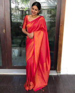 Thumbnail for NOZ2TOZ Jacquard Lichi Silk Red Saree With Unstitched Blouse Piece - Distacart