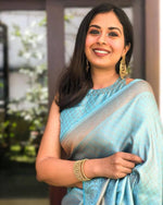 Thumbnail for NOZ2TOZ Jacquard Lichi Silk Sky Blue Saree With Unstitched Blouse Piece - Distacart