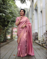 Thumbnail for NOZ2TOZ Jacquard Lichi Silk Pink Saree With Unstitched Blouse Piece - Distacart