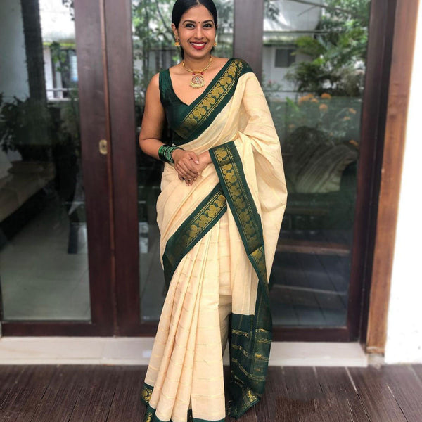 NOZ2TOZ Jacquard Lichi Silk White Saree With Unstitched Blouse Piece - Distacart