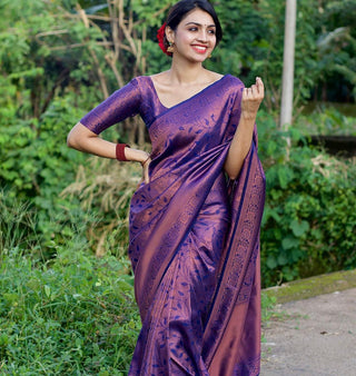 NOZ2TOZ Jacquard Lichi Silk Purple Saree With Unstitched Blouse Piece - Distacart