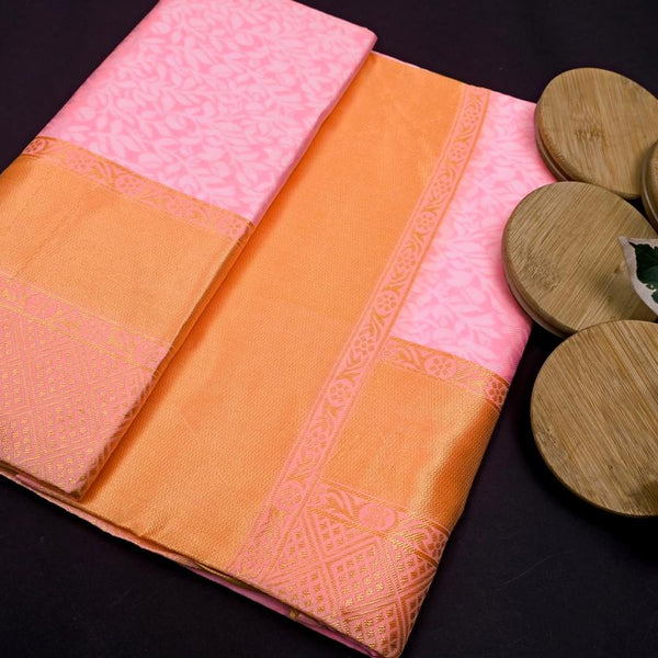NOZ2TOZ Jacquard Lichi Silk Pink Saree With Unstitched Blouse Piece - Distacart