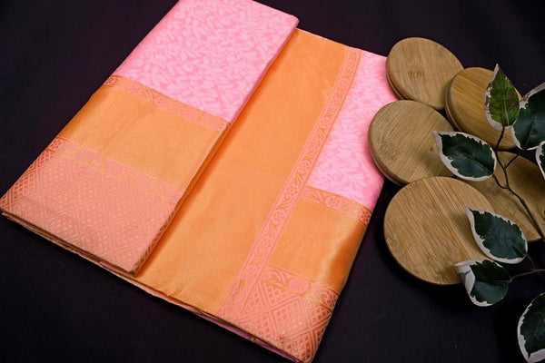 NOZ2TOZ Jacquard Lichi Silk Pink Saree With Unstitched Blouse Piece - Distacart
