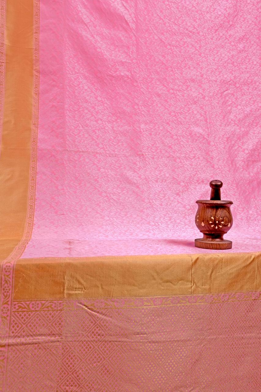 NOZ2TOZ Jacquard Lichi Silk Pink Saree With Unstitched Blouse Piece - Distacart