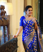 Thumbnail for NOZ2TOZ Jacquard Lichi Silk Blue Saree With Unstitched Blouse Piece - Distacart