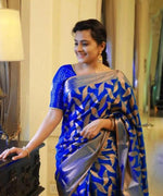 Thumbnail for NOZ2TOZ Jacquard Lichi Silk Blue Saree With Unstitched Blouse Piece - Distacart