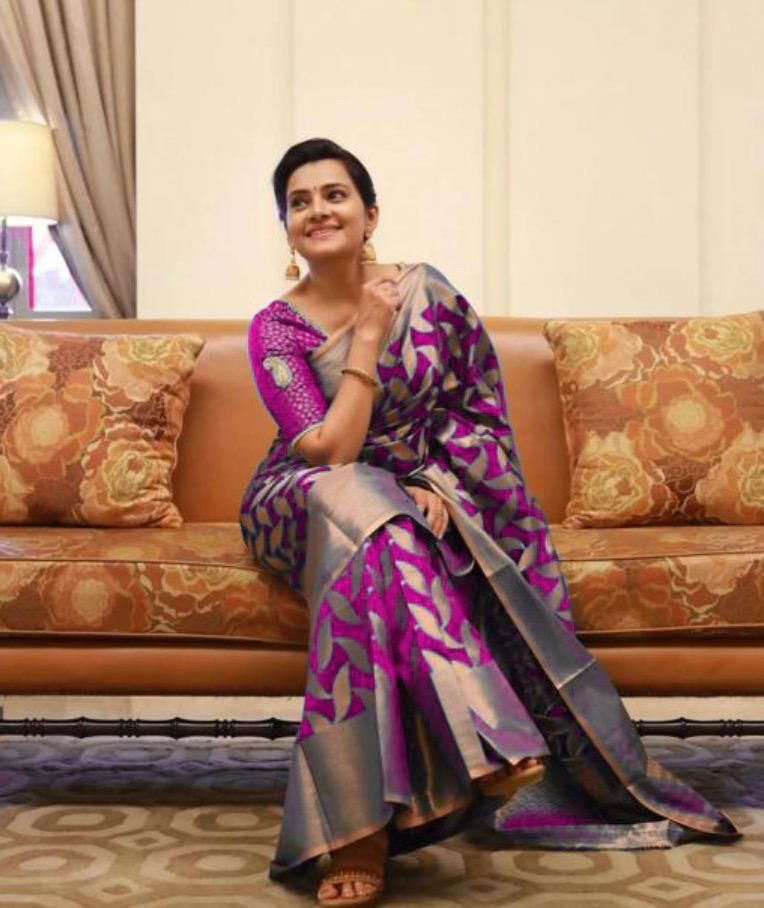 NOZ2TOZ Jacquard Lichi Silk Purple Saree With Unstitched Blouse Piece - Distacart