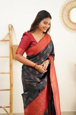 Thumbnail for NOZ2TOZ Jacquard Lichi Silk Black Saree With Unstitched Blouse Piece - Distacart