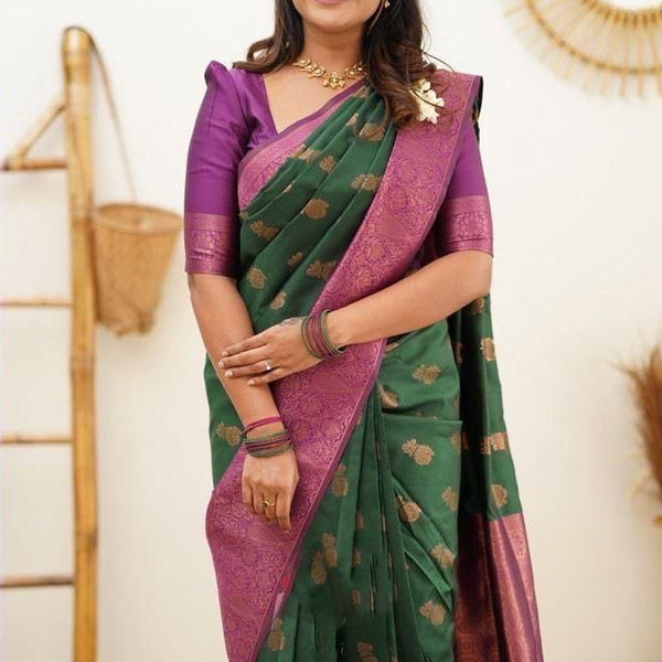 NOZ2TOZ Jacquard Lichi Silk Green Saree With Unstitched Blouse Piece - Distacart