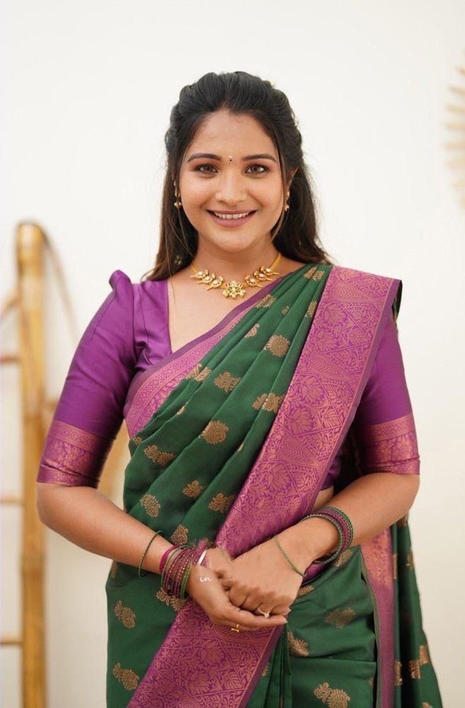 NOZ2TOZ Jacquard Lichi Silk Green Saree With Unstitched Blouse Piece - Distacart