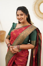 Thumbnail for NOZ2TOZ Jacquard Lichi Silk Red Saree With Unstitched Blouse Piece - Distacart