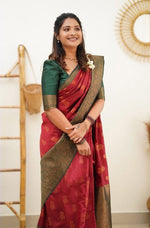 Thumbnail for NOZ2TOZ Jacquard Lichi Silk Red Saree With Unstitched Blouse Piece - Distacart