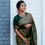 Thumbnail for NOZ2TOZ Jacquard Lichi Silk Green Saree With Unstitched Blouse Piece - Distacart