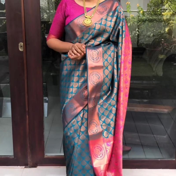 NOZ2TOZ Jacquard Lichi Silk Sky Blue Saree With Unstitched Blouse Piece - Distacart