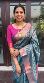 Thumbnail for NOZ2TOZ Jacquard Lichi Silk Sky Blue Saree With Unstitched Blouse Piece - Distacart