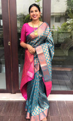 Thumbnail for NOZ2TOZ Jacquard Lichi Silk Sky Blue Saree With Unstitched Blouse Piece - Distacart