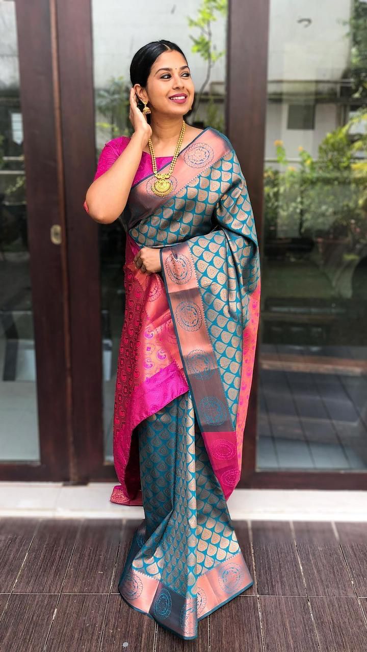 NOZ2TOZ Jacquard Lichi Silk Sky Blue Saree With Unstitched Blouse Piece - Distacart