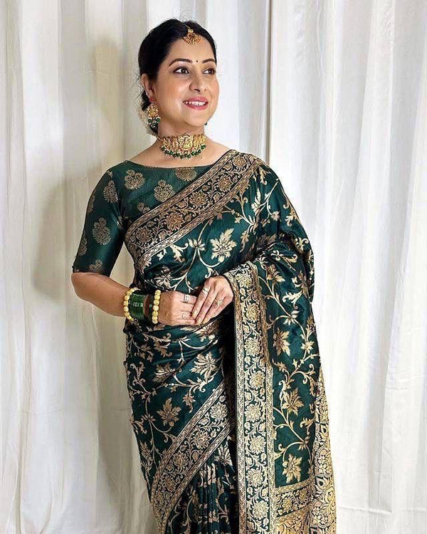 NOZ2TOZ Jacquard Lichi Silk Green Saree With Unstitched Blouse Piece - Distacart