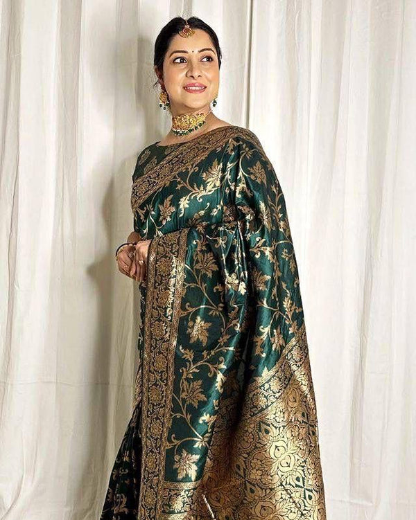 NOZ2TOZ Jacquard Lichi Silk Green Saree With Unstitched Blouse Piece - Distacart