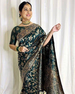 Thumbnail for NOZ2TOZ Jacquard Lichi Silk Green Saree With Unstitched Blouse Piece - Distacart