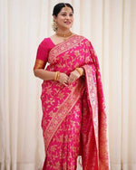 Thumbnail for Malishka Jacquard Lichi Silk Pink Saree With Unstitched Blouse Piece - Distacart