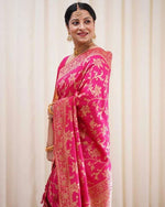 Thumbnail for Malishka Jacquard Lichi Silk Pink Saree With Unstitched Blouse Piece - Distacart