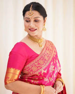 Thumbnail for Malishka Jacquard Lichi Silk Pink Saree With Unstitched Blouse Piece - Distacart