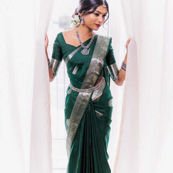 NOZ2TOZ Jacquard Lichi Silk Green Saree With Unstitched Blouse Piece - Distacart