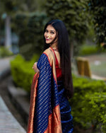 Thumbnail for NOZ2TOZ Jacquard Lichi Silk Blue Saree With Unstitched Blouse Piece - Distacart