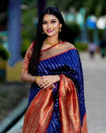 Thumbnail for NOZ2TOZ Jacquard Lichi Silk Blue Saree With Unstitched Blouse Piece - Distacart
