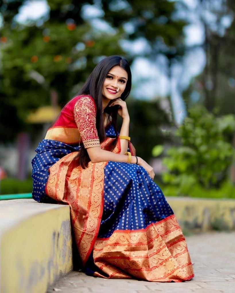 NOZ2TOZ Jacquard Lichi Silk Blue Saree With Unstitched Blouse Piece - Distacart