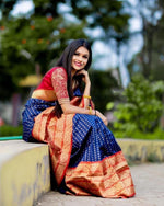 Thumbnail for NOZ2TOZ Jacquard Lichi Silk Blue Saree With Unstitched Blouse Piece - Distacart