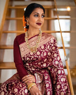 Thumbnail for NOZ2TOZ Jacquard Lichi Silk Maroon Saree With Unstitched Blouse Piece - Distacart