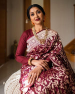 Thumbnail for NOZ2TOZ Jacquard Lichi Silk Maroon Saree With Unstitched Blouse Piece - Distacart