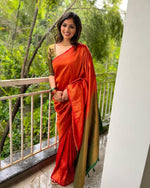 Thumbnail for Malishka Jacquard Lichi Silk Orange Saree With Unstitched Blouse Piece - Distacart