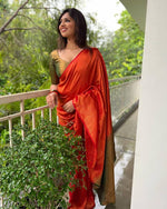 Thumbnail for Malishka Jacquard Lichi Silk Orange Saree With Unstitched Blouse Piece - Distacart