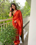 Thumbnail for Malishka Jacquard Lichi Silk Orange Saree With Unstitched Blouse Piece - Distacart
