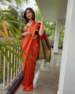 Thumbnail for Malishka Jacquard Lichi Silk Orange Saree With Unstitched Blouse Piece - Distacart