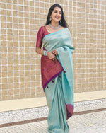 Thumbnail for Malishka Jacquard Lichi Silk Sky Blue Saree With Unstitched Blouse Piece - Distacart