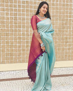 Thumbnail for Malishka Jacquard Lichi Silk Sky Blue Saree With Unstitched Blouse Piece - Distacart