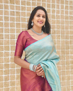 Thumbnail for Malishka Jacquard Lichi Silk Sky Blue Saree With Unstitched Blouse Piece - Distacart